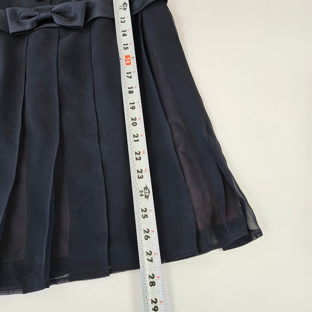 Y2k Silk Drop-Waist Dress Navy Pleated Button & Bow Kathryn Conover - Size 2 - Picture 8 of 9